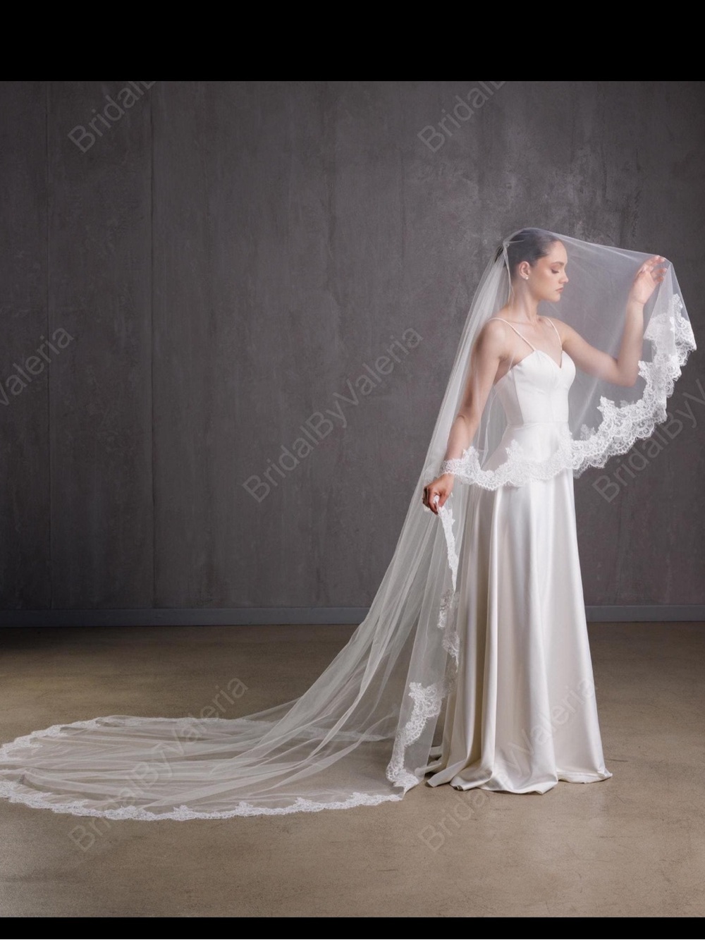 Bridal Lace-Edged Cathedral Veil in Ivory -